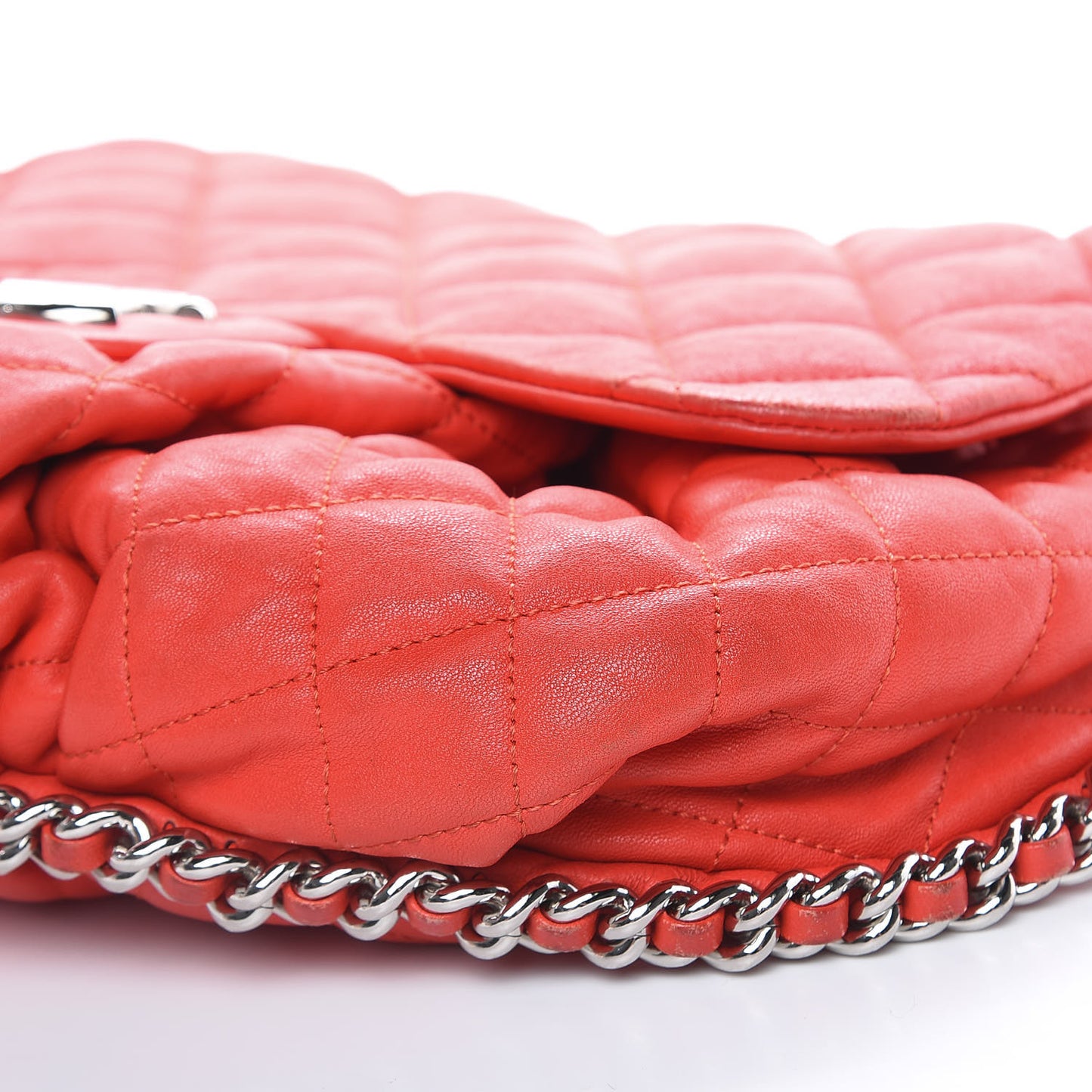 Washed Lambskin Quilted Large Chain Around Messenger Red
