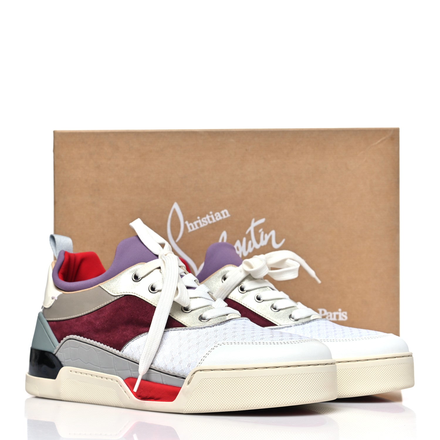 Christian Louboutin Calfskin Mesh Patent Glitter Veau Velours Aurelien Flat Sneakers 42 Version Multi 10 of 10