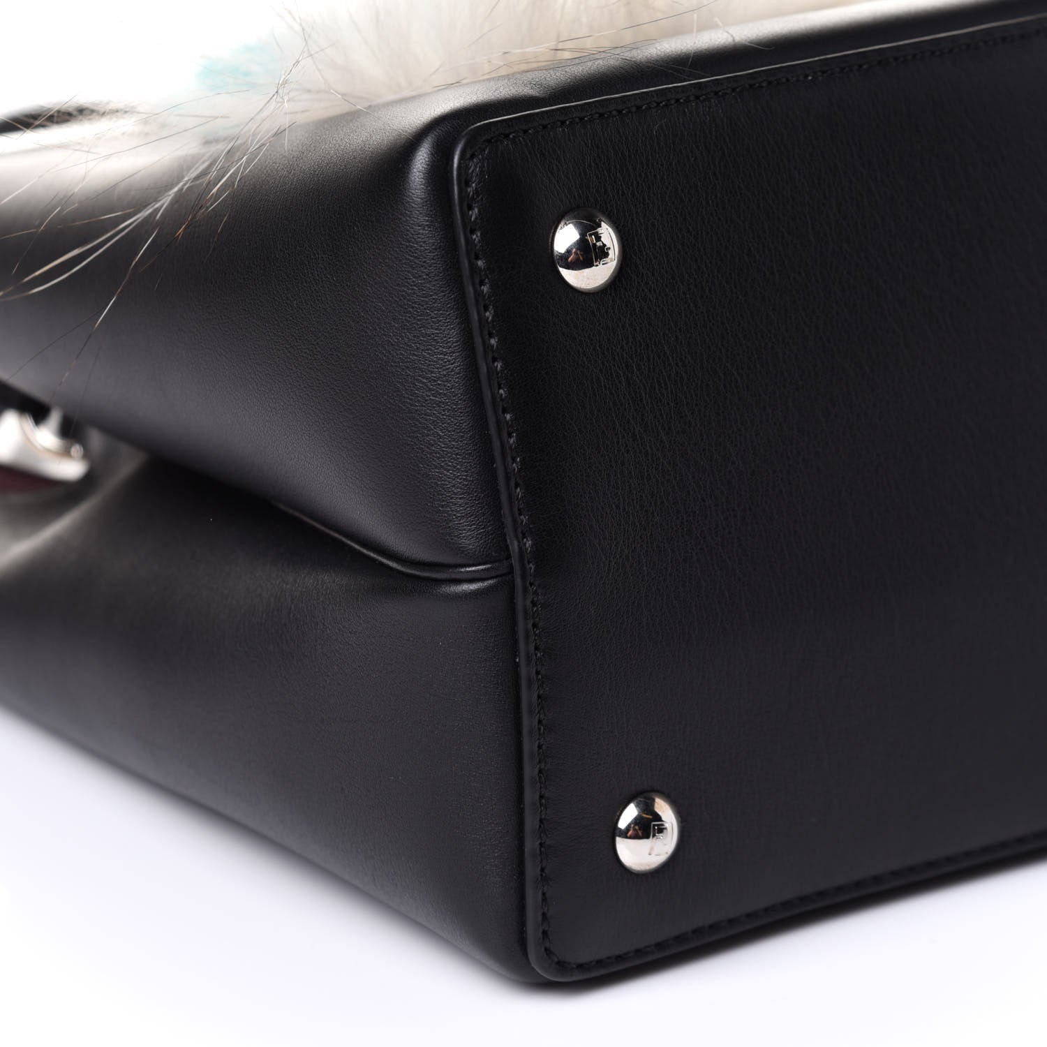 Fendi Vitello Dolce Fox Mink Bi-Color Monster Mirror Charm Petite 2Jours Tote Black Bordeaux Acquamarine 9 of 10