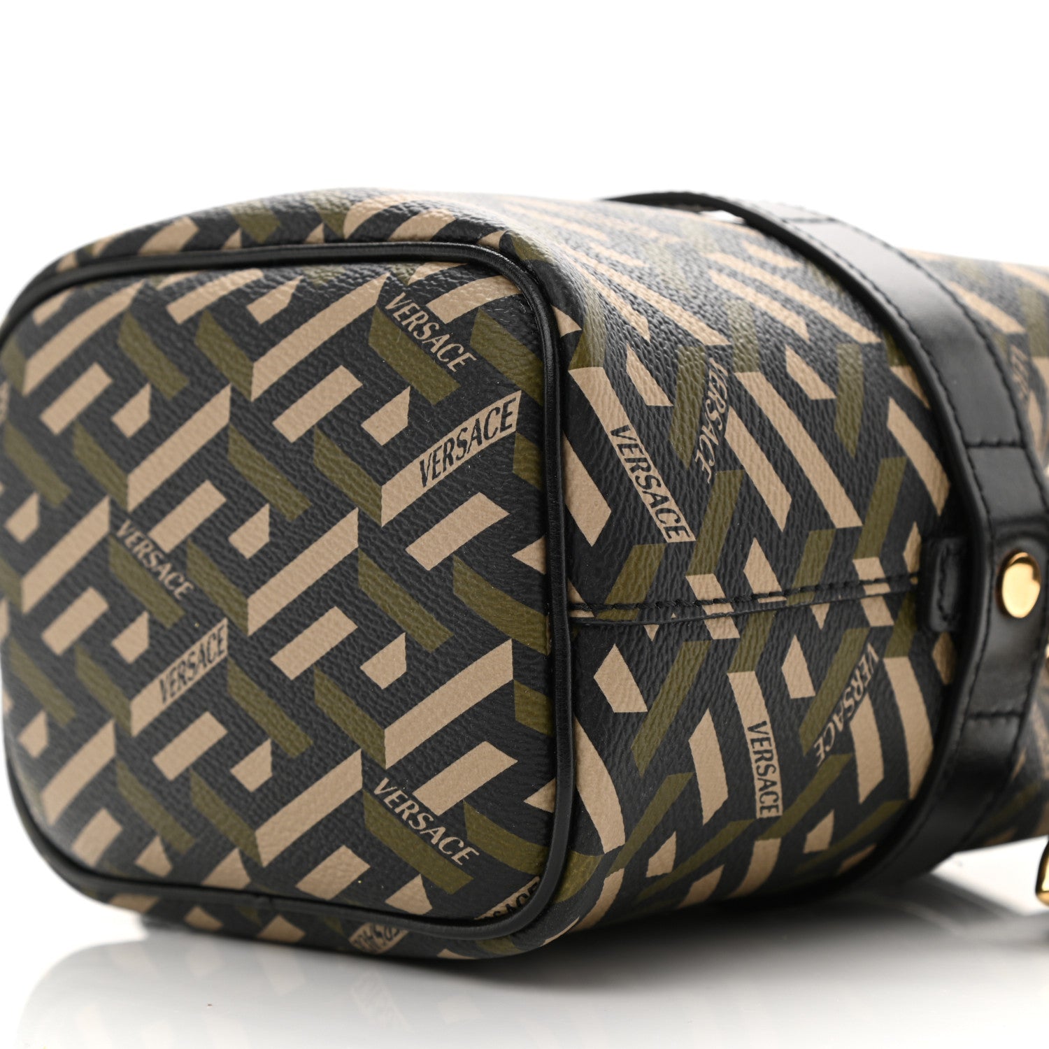 Versace Coated Canvas La Greca Mini Bucket Bag Black Green Beige 9 of 9