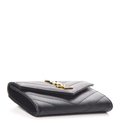 Saint Laurent Grain De Poudre Matelasse Chevron Small Monogram Envelope Wallet Black 4 of 8
