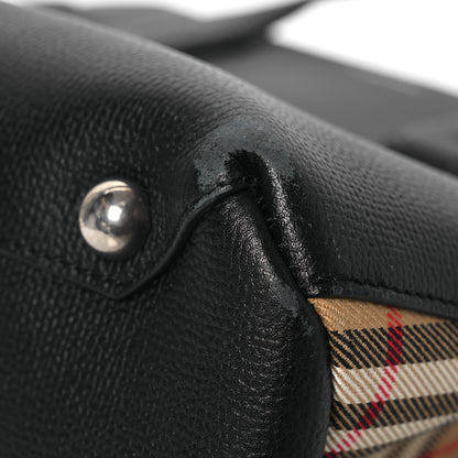 Burberry Derby Calfskin Vintage Check Medium Banner Tote Black 14 of 15