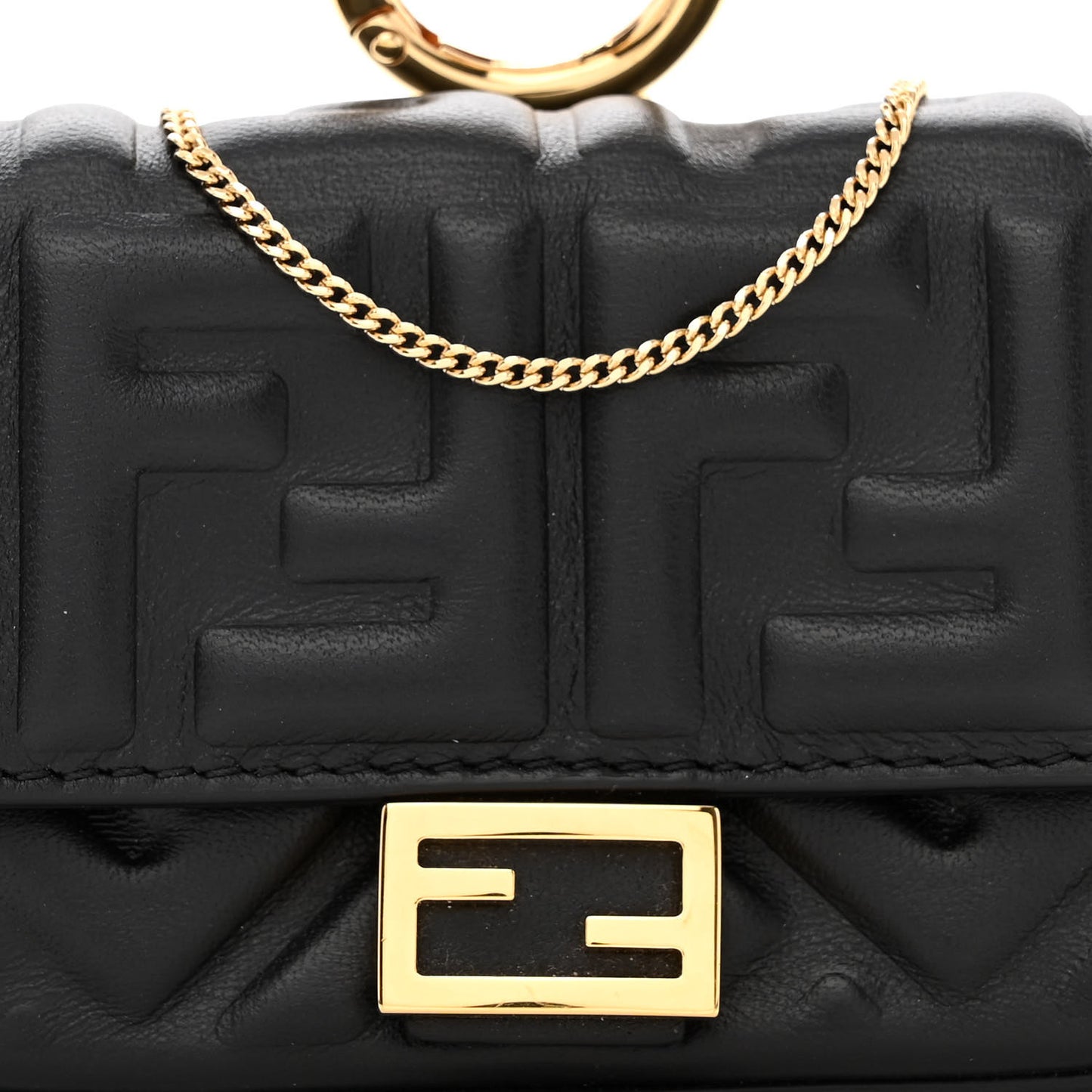 Nappa Matisse FF Embossed Nano Baguette Charm Black