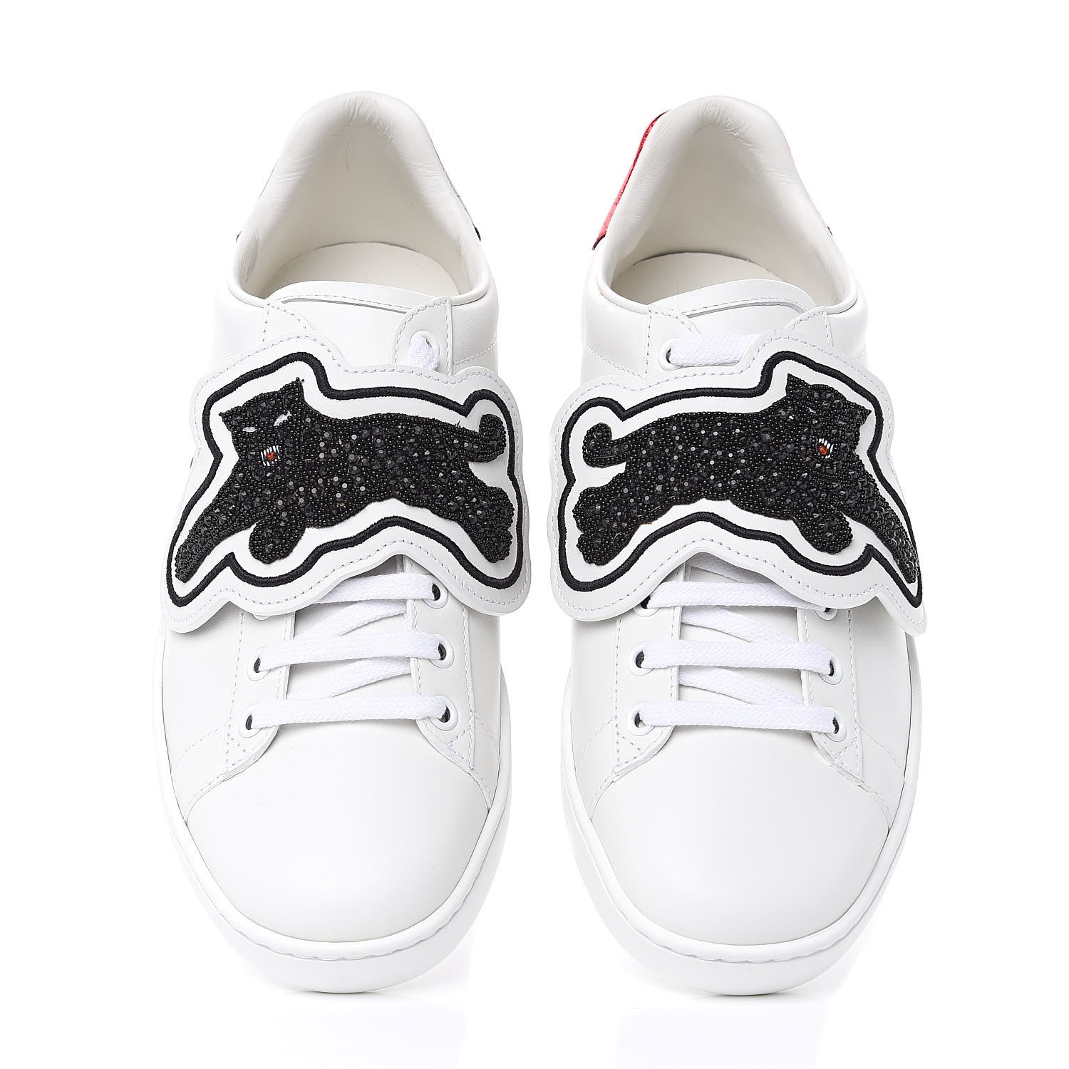 Gucci Calfskin Ayers Crystal Web Panther Embroidered Womens Ace Sneakers 39 White 3 of 10