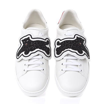 Gucci Calfskin Ayers Crystal Web Panther Embroidered Womens Ace Sneakers 39 White 3 of 10