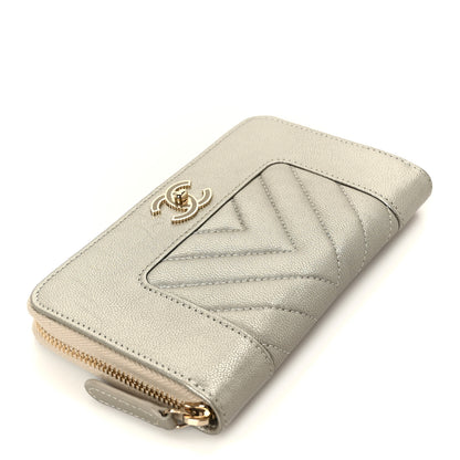 Chanel Metallic Sheepskin Chevron Quilted Medium Mademoiselle Vintage Zip Around Wallet Silver 4 of 10