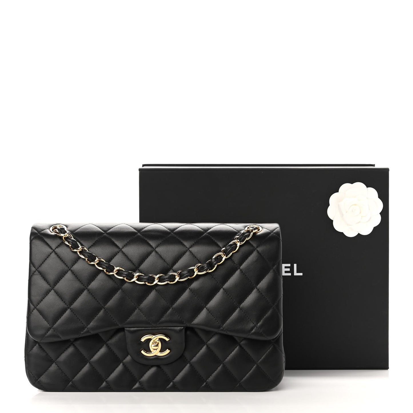 Lambskin Quilted Jumbo Double Flap Black