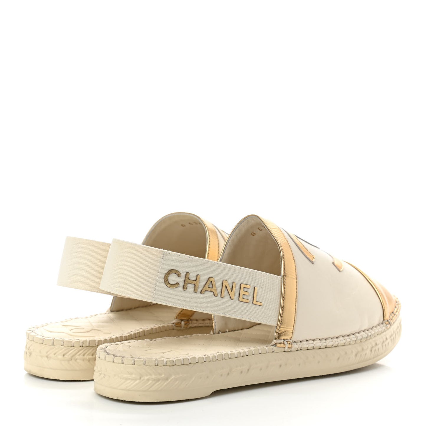 Metallic Lambskin CC Slingback Espadrilles 39 Ivory Gold