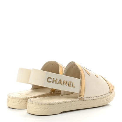 Chanel Metallic Lambskin CC Slingback Espadrilles 39 Ivory Gold 4 of 8