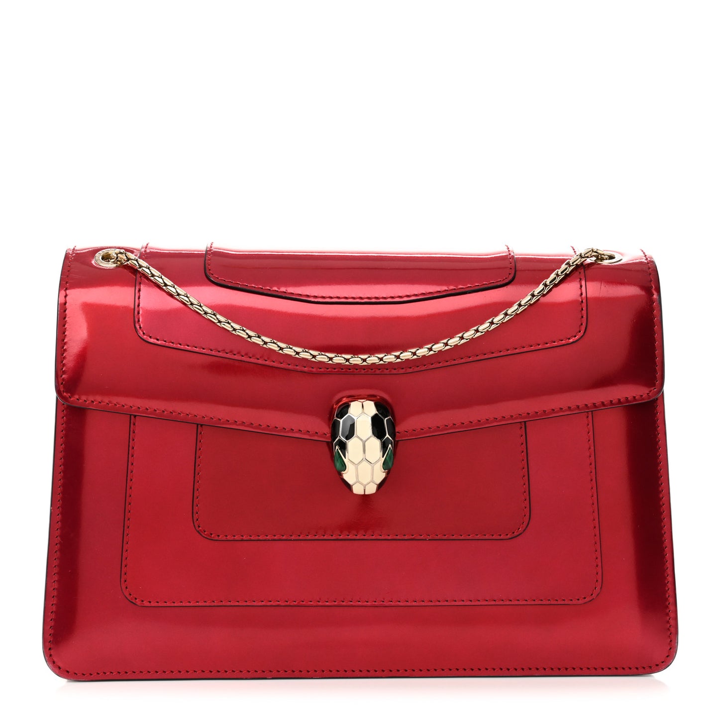Metallic Calfskin Serpenti Forever Shoulder Bag Red