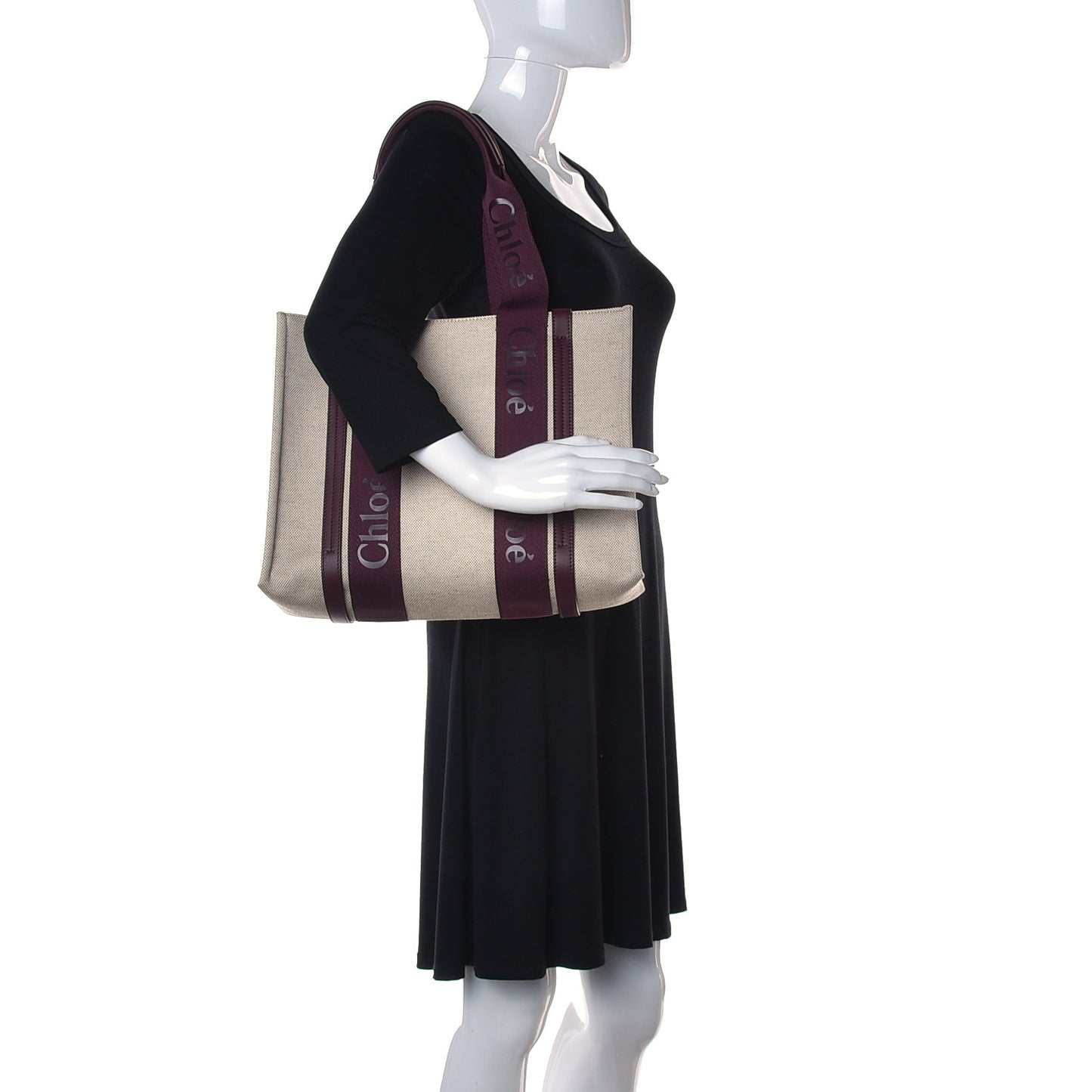 Cotton Calfskin Medium Woody Ribbon Tote Burgundy