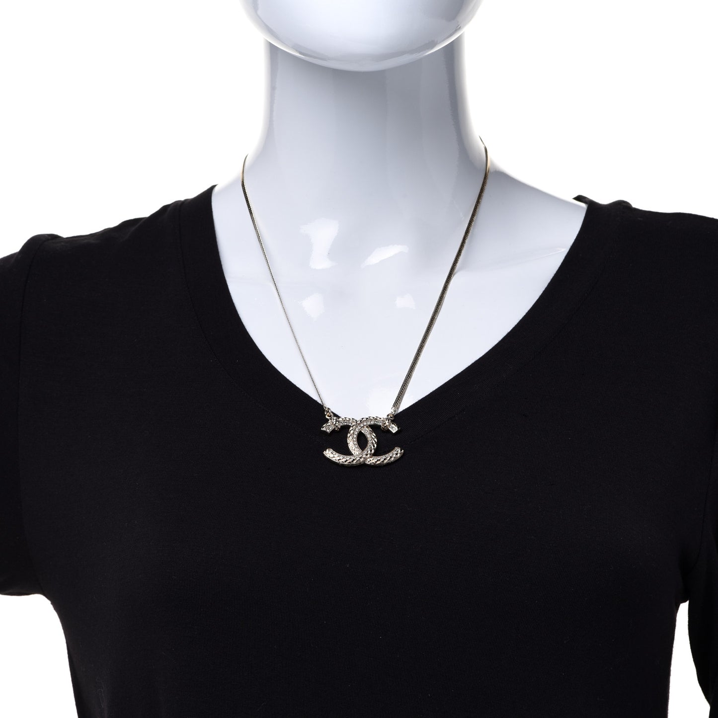 Crystal Textured CC Pendant Necklace Gold