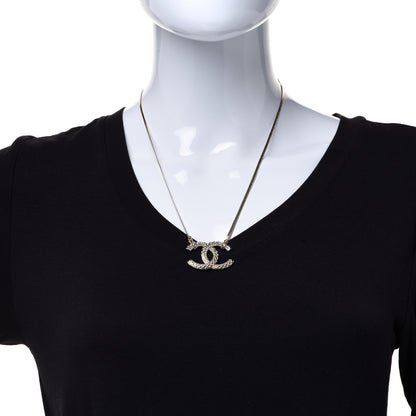 Chanel Crystal Textured CC Pendant Necklace Gold 2 of 6