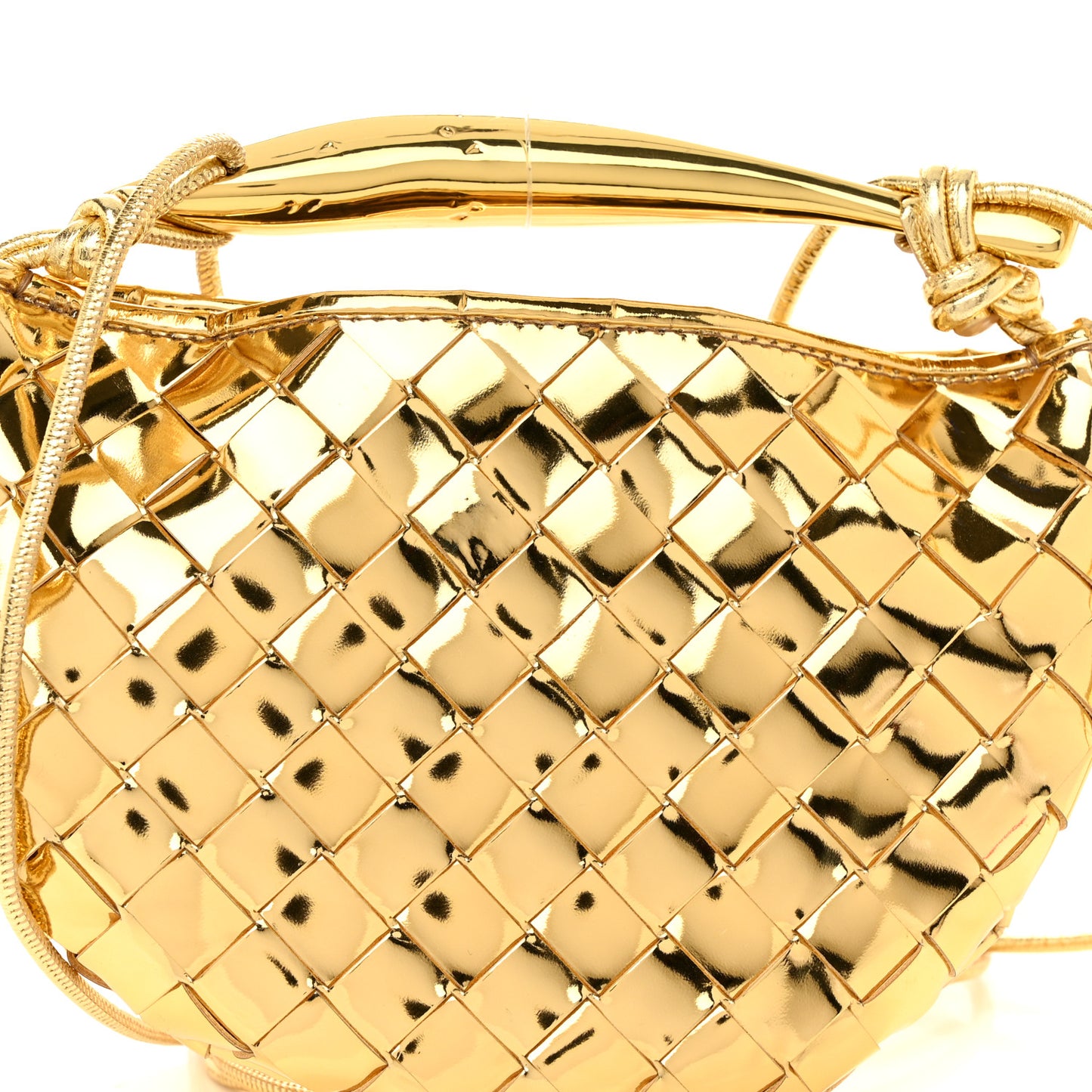 Mirror Laminated Nappa Intrecciato Mini Sardine Bag Gold