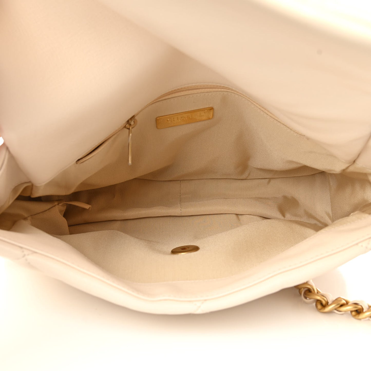 Lambskin Quilted Large Chanel 19 Flap Light Beige