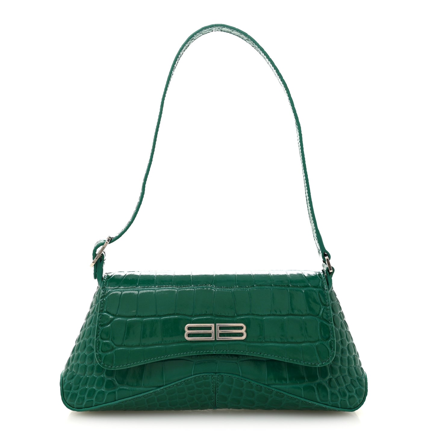 Shiny Super Supple Calfskin Crocodile Embossed Small XX Flap Stretch Bag Jade
