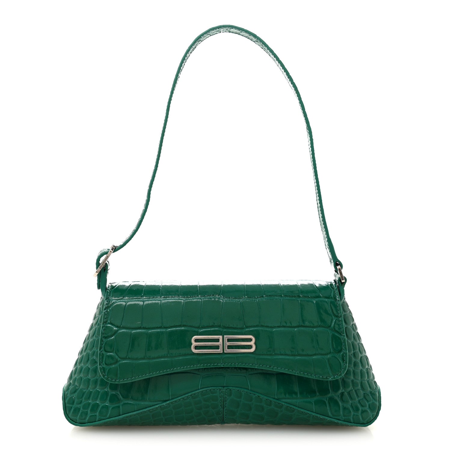 Balenciaga Shiny Super Supple Calfskin Crocodile Embossed Small XX Flap Stretch Bag Jade 1 of 10