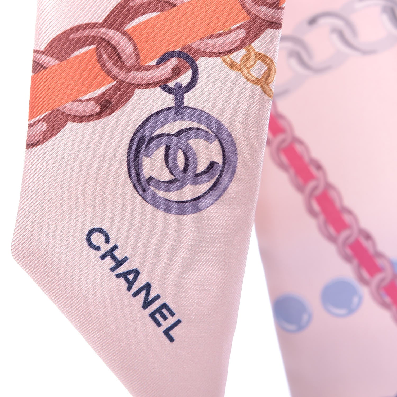 Chanel Silk Pearl CC Chain Slim Bandeau Scarf Pink 5 of 5