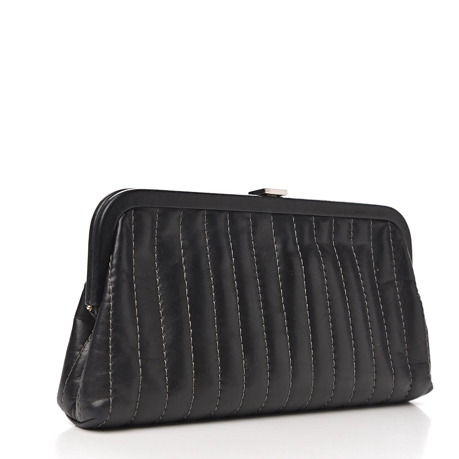 Chanel Lambskin Vertical Quilted Mademoiselle Clutch Black 2 of 8
