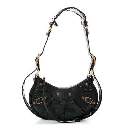 Balenciaga Extra Supple Calfskin Crocodile Embossed Le Cagole Shoulder Bag XS Black 1 of 11