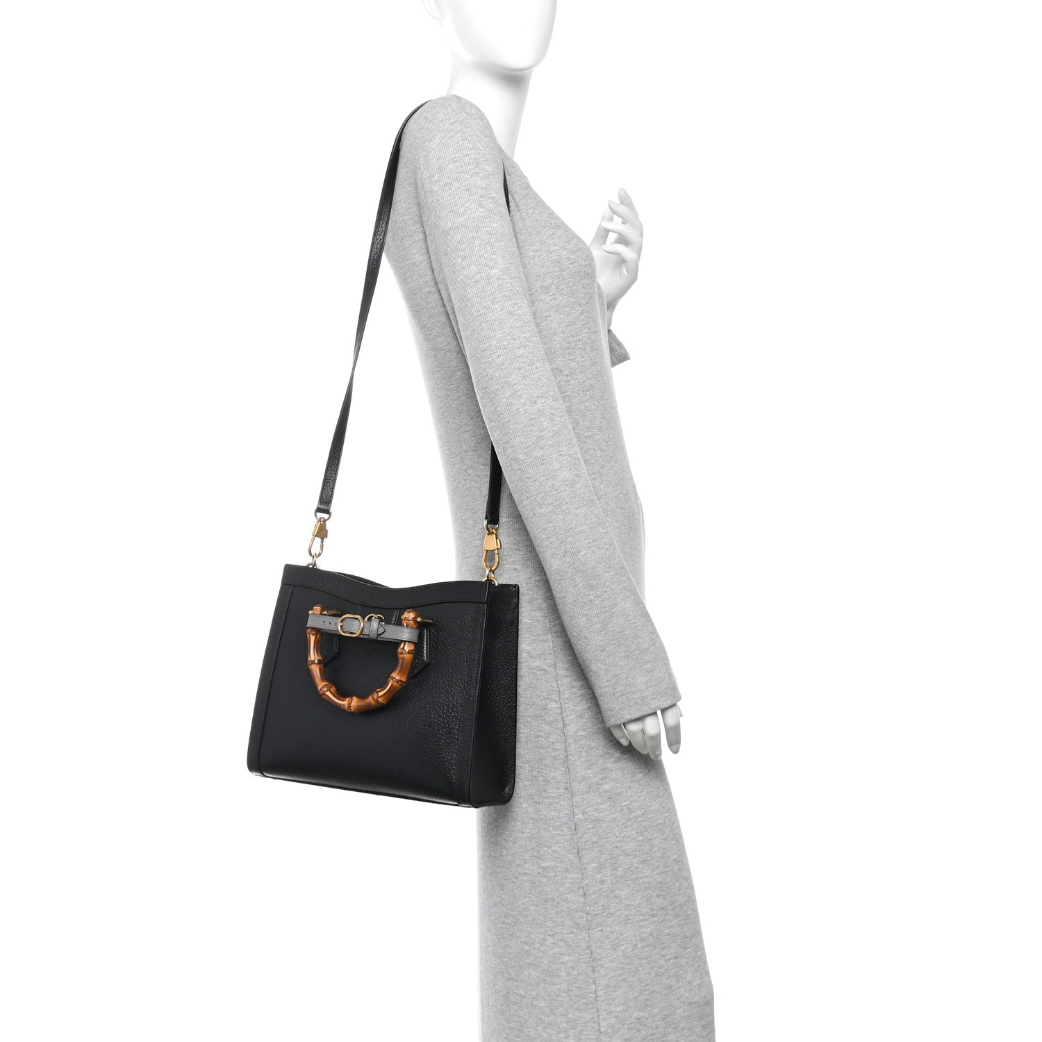 Gucci Textured Dollar Calfskin Web Small Diana Tote Bag Black Dusty Grey 2 of 10