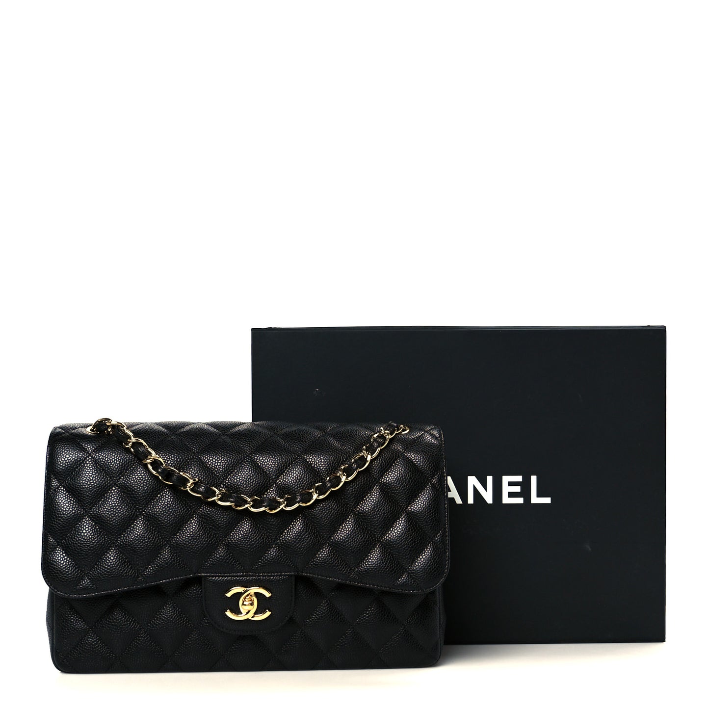 Caviar Quilted Jumbo Double Flap Black