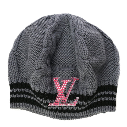 Louis Vuitton Wool Cable Knit Crystal LV Columbia Beret Grey 1 of 8
