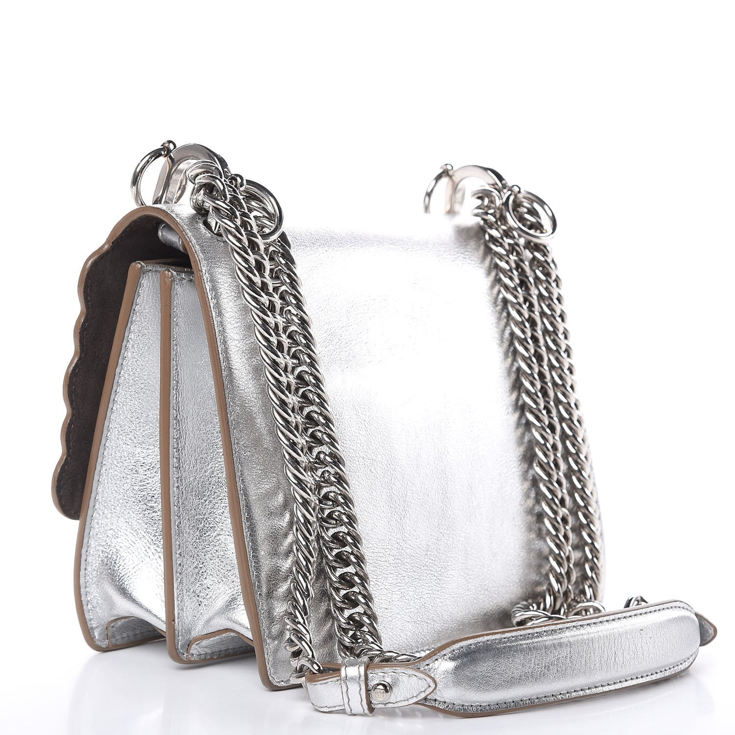 Vitello Catalan Mirror Scalloped Multi Studded Small Kan I Shoulder Bag Argento