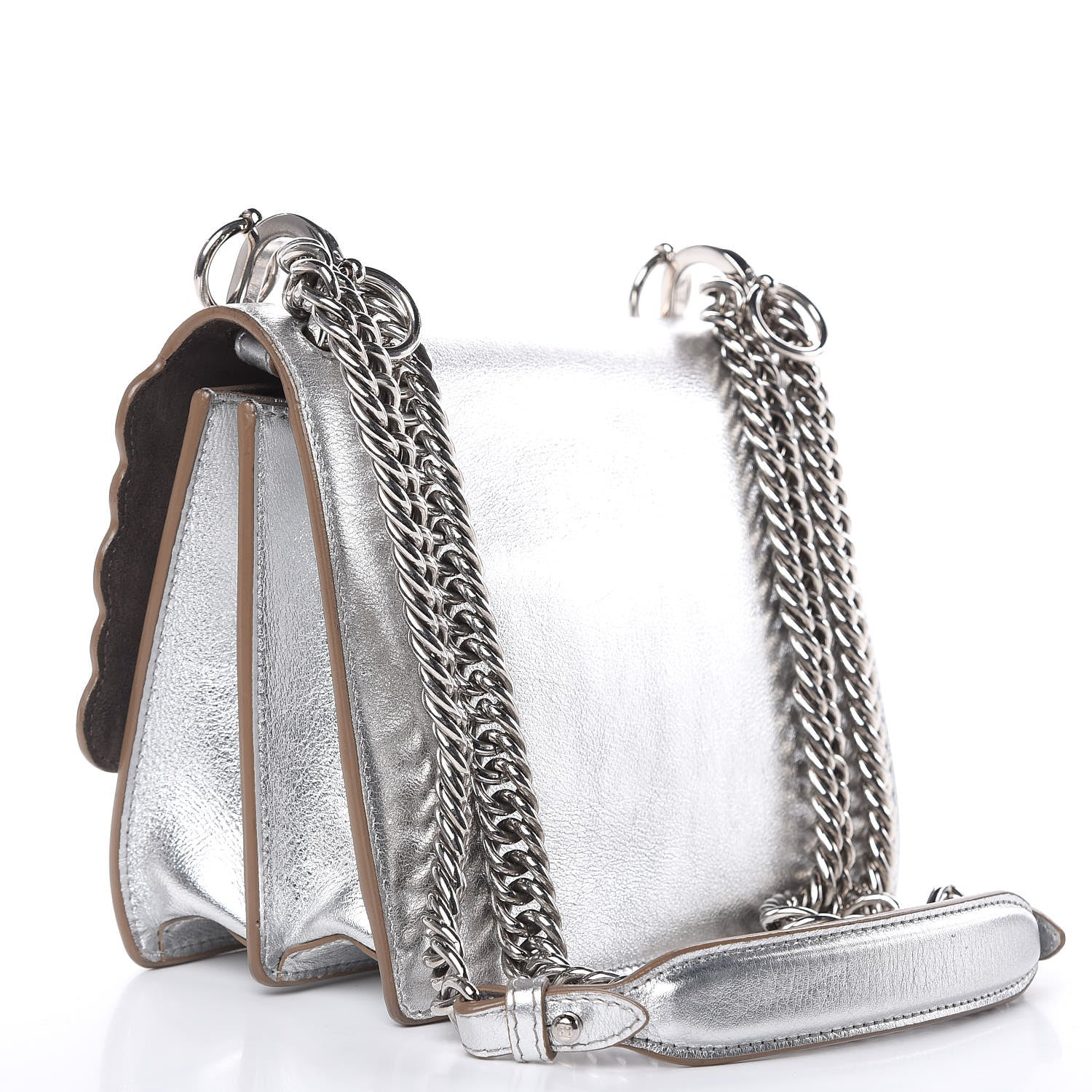 Fendi Vitello Catalan Mirror Scalloped Multi Studded Small Kan I Shoulder Bag Argento 3 of 10