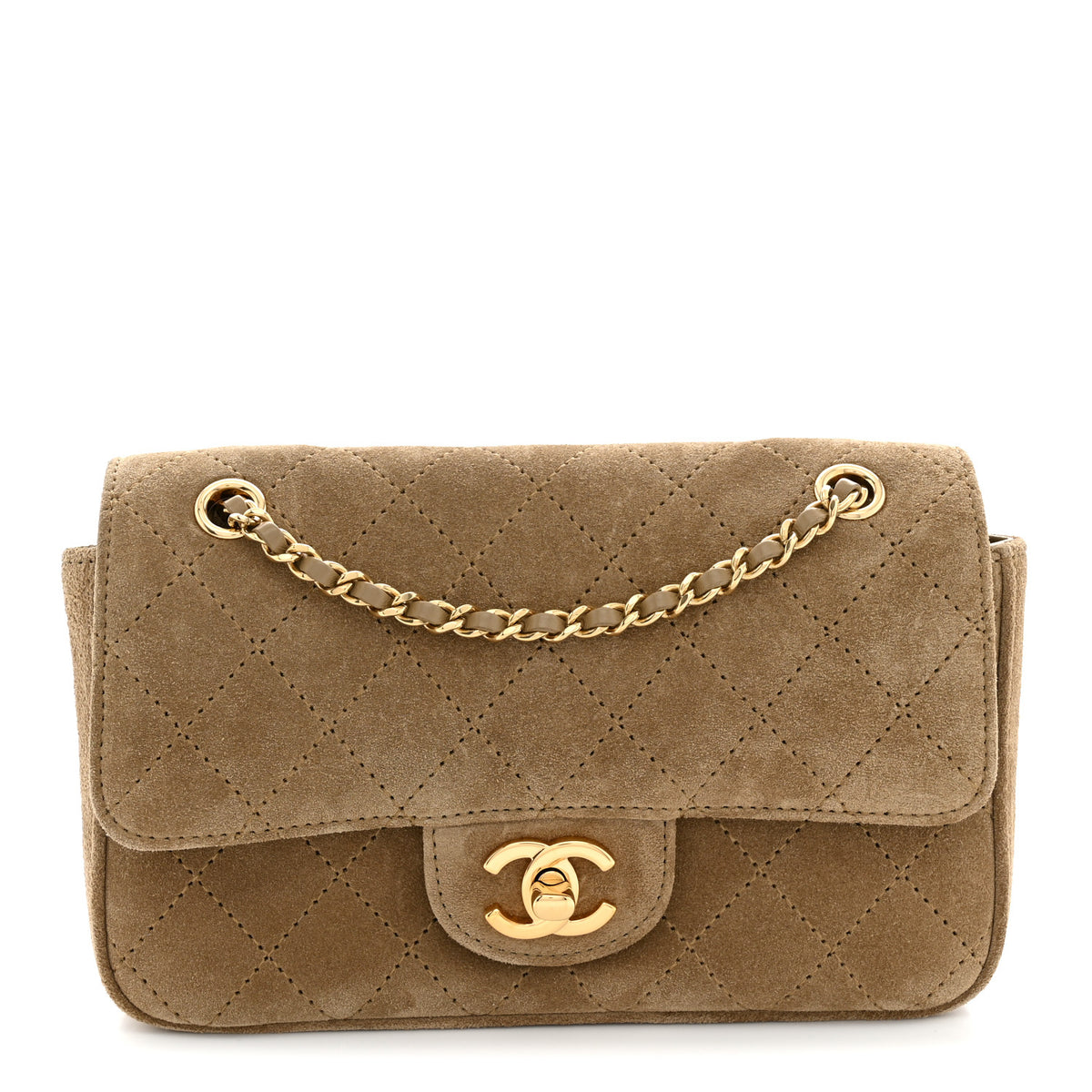 Suede Calfskin Mini Souplissimo Flap Dark Beige