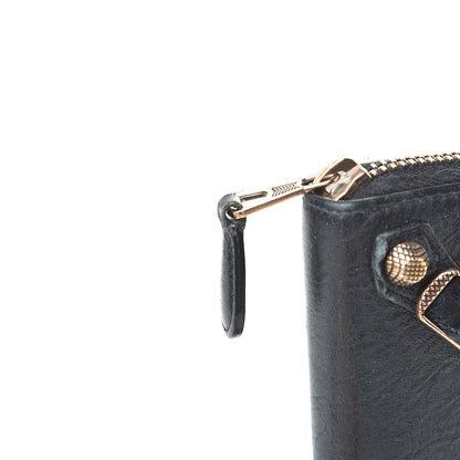 Balenciaga Agneau Giant 12 Rose Gold Hardware Continental Zip Around Wallet Black 12 of 16