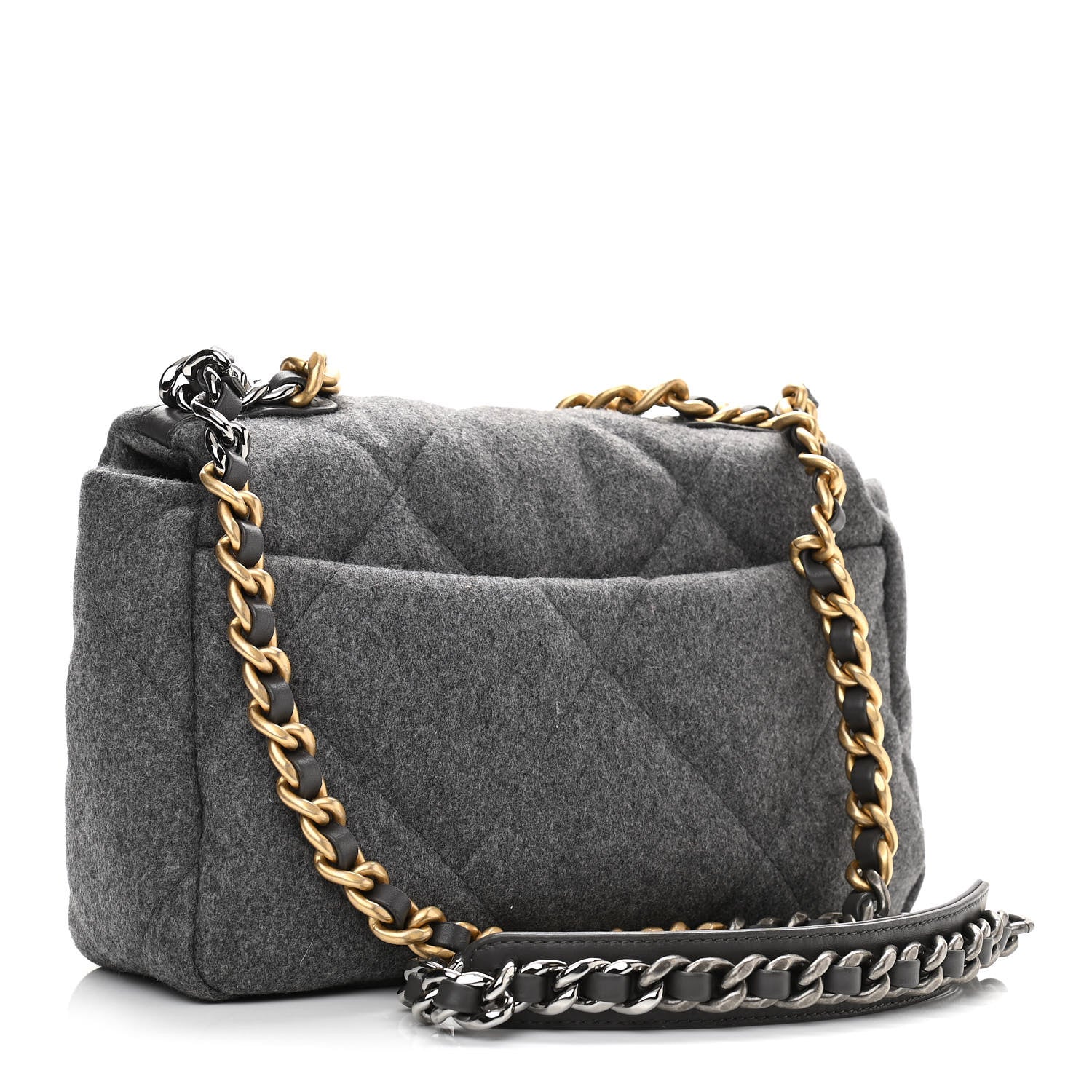 Chanel Wool Quilted Medium Chanel 19 Flap Grey 2 of 10