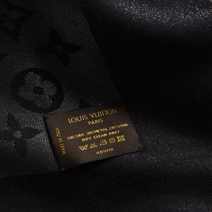 Louis Vuitton Silk Lurex Wool Monogram Shine Shawl Black 7 of 7