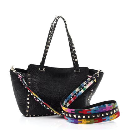 Valentino Garavani Grained Calfskin Embroidered Small Rockstud Rolling Tote Black 4 of 11
