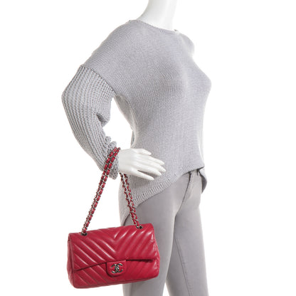 Chanel Lambskin Surpique Chevron Medium Flap Dark Pink 2 of 8
