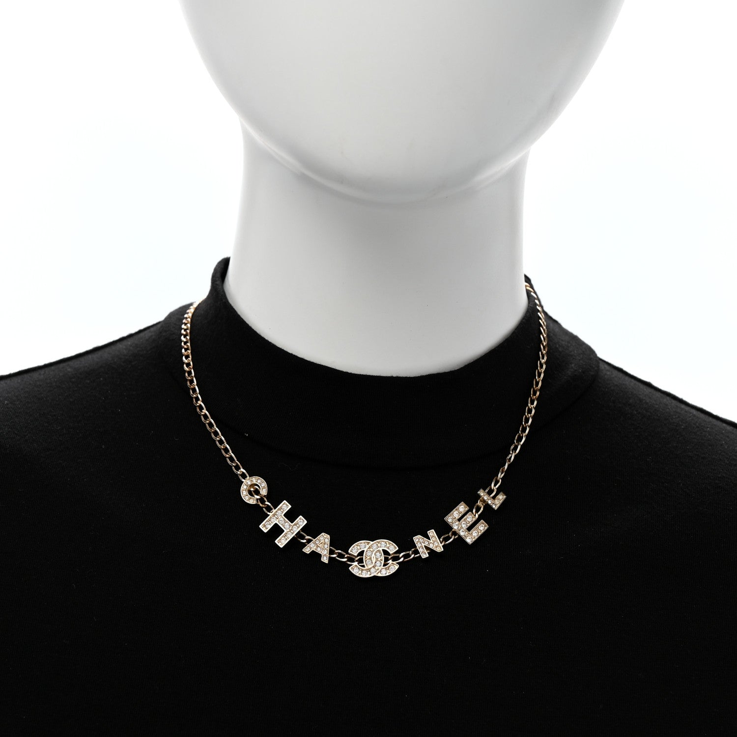 Chanel Crystal CC Letter Chain Necklace Gold Gold 2 of 6