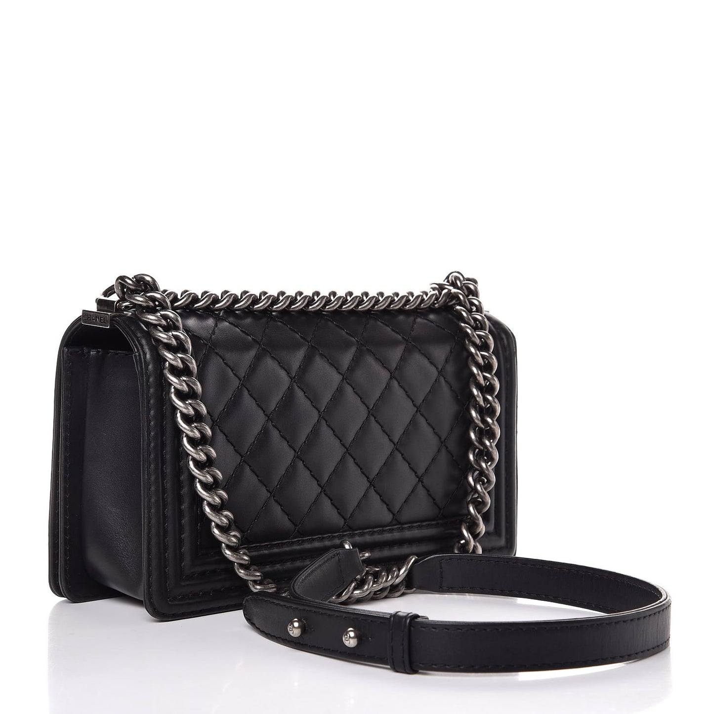 Calfskin Double Stitch Medium Boy Flap Black