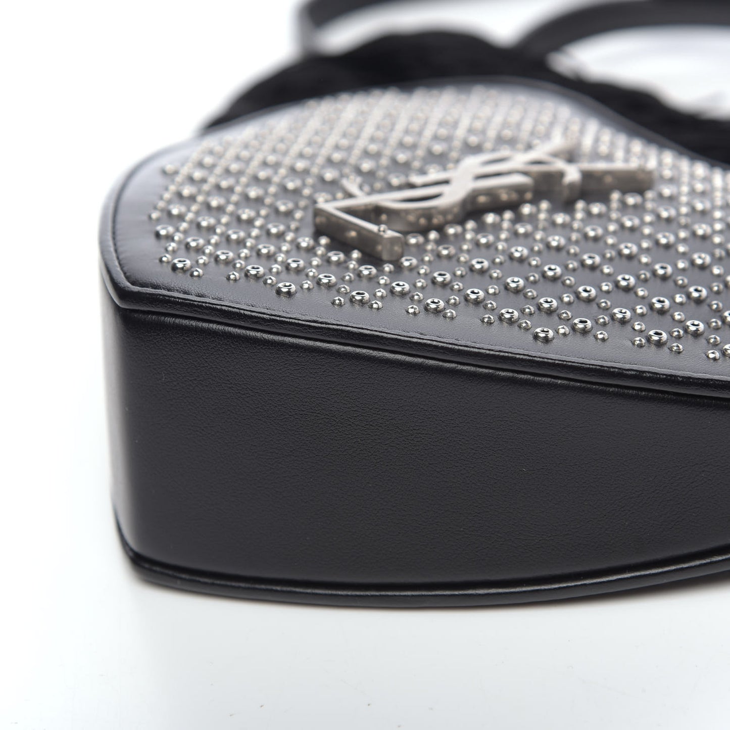 Calfskin Studded Monogram Heart Shoulder Bag Black