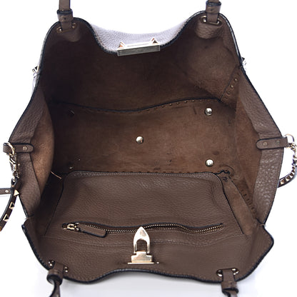 Valentino Garavani Pebbled Calfskin Medium Rockstud Tote Brown 6 of 16