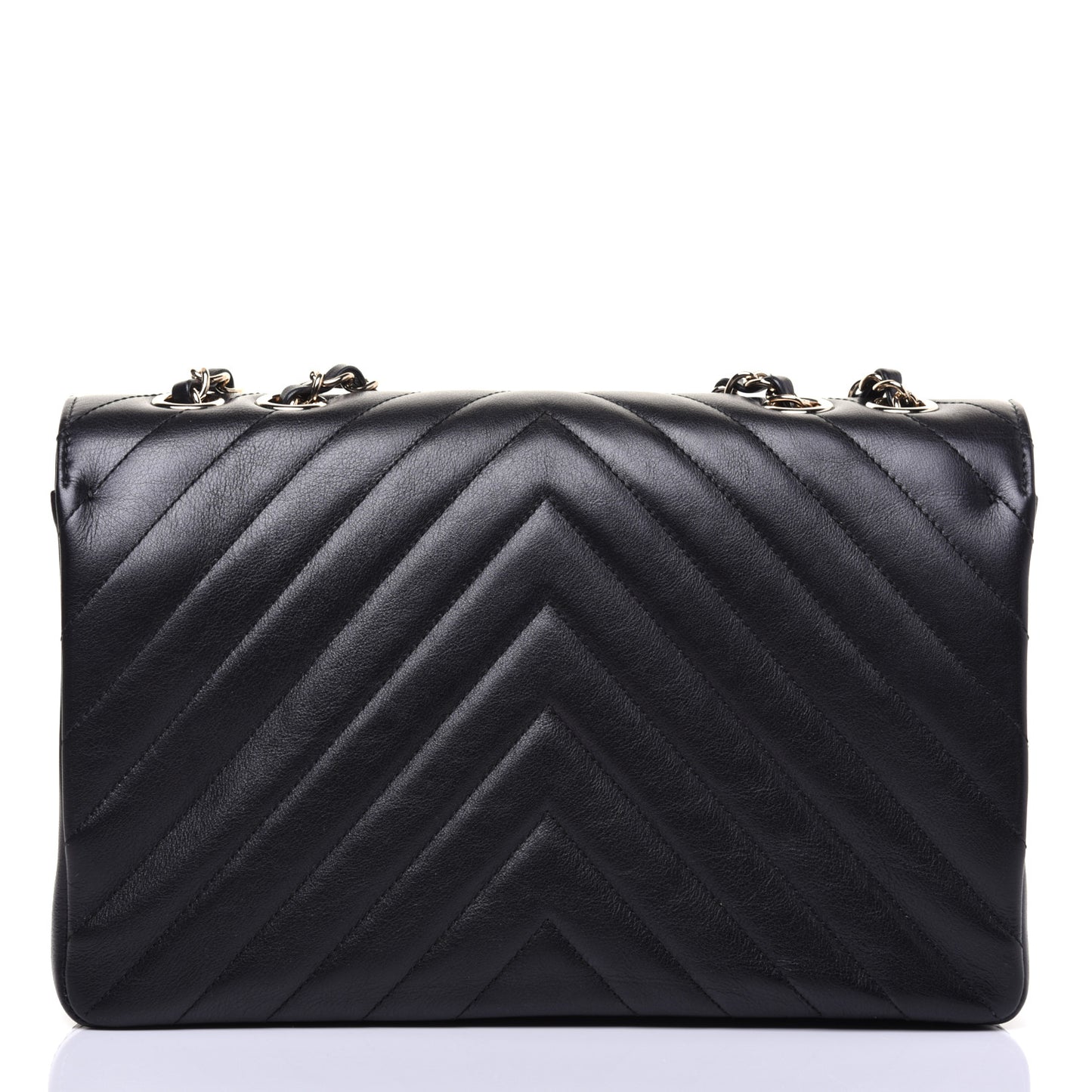 Calfskin Chevron Quilted Medium Statement Flap Black