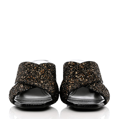 Saint Laurent Glitter LouLou 70 Mule Sandals 36 Black Gold 2 of 10