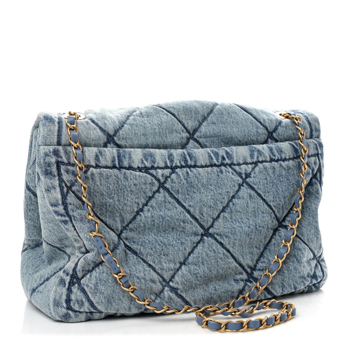 Washed Denim Quilted Flap Bag Blue