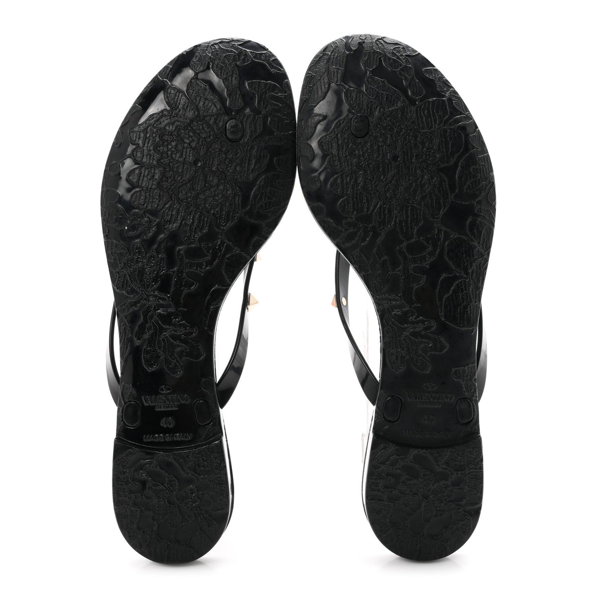 PVC Jelly Rockstud Bow Thong Sandals 40 Black