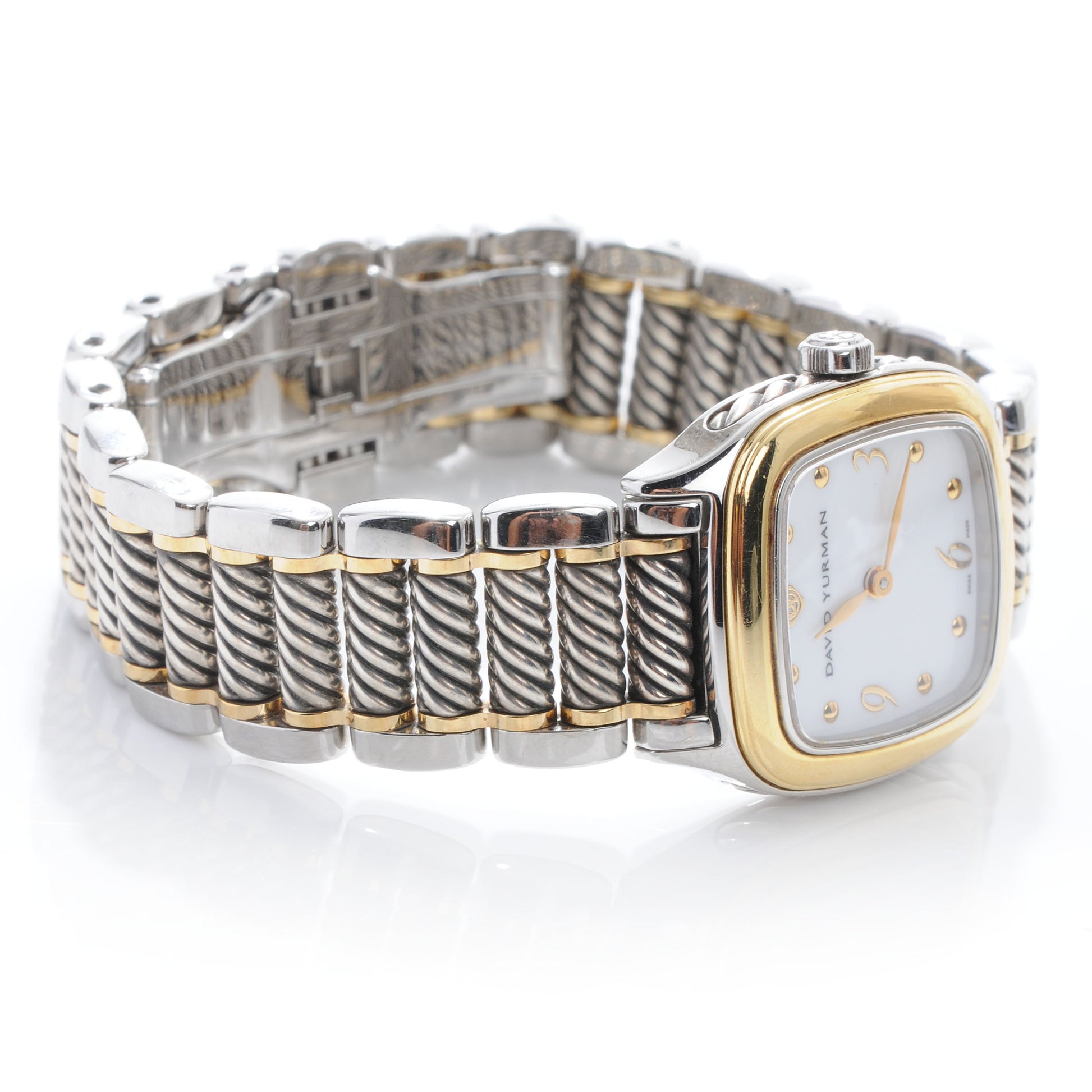 David Yurman Stainless Steel 18K Yellow Gold Mother of Pearl 25mm Thoroughbred Quartz Watch 5 of 9