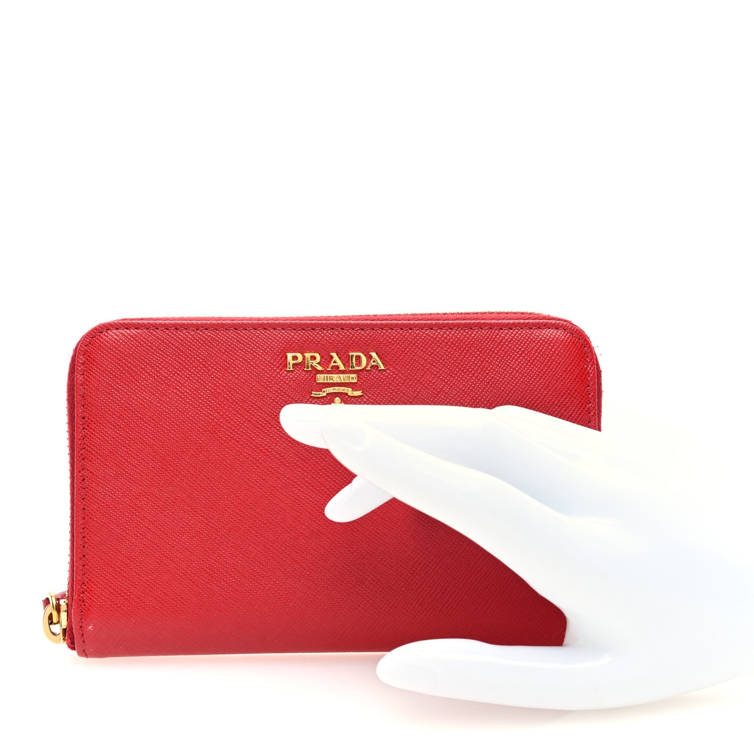 Prada Saffiano Metal Zip Around Wallet Fuoco 2 of 6