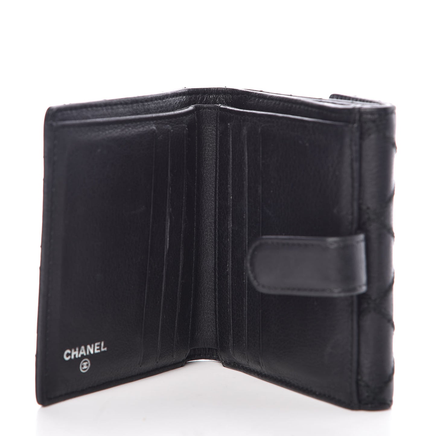 Lambskin Diamond Stitched Compact Wallet Black