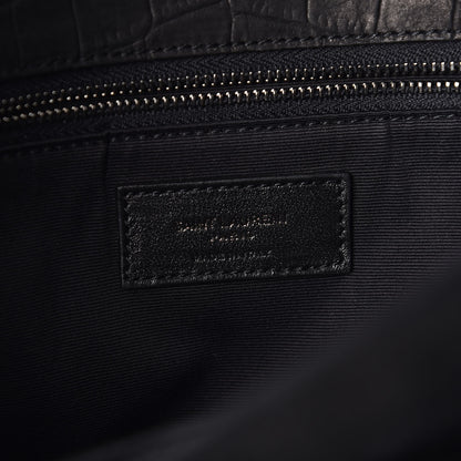 Saint Laurent Nubuck Crocodile Embossed Monogram Medium Niki Chain Satchel Black 8 of 9