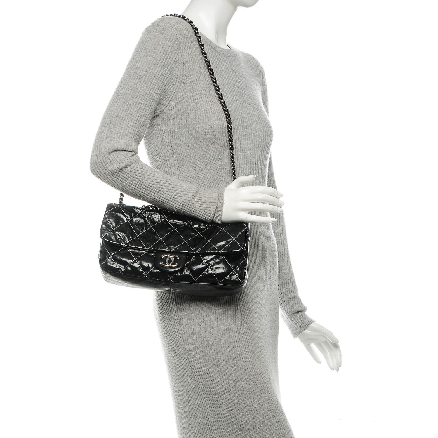 Chanel Glazed Goatskin Double Stitch Flap Black 2 of 7