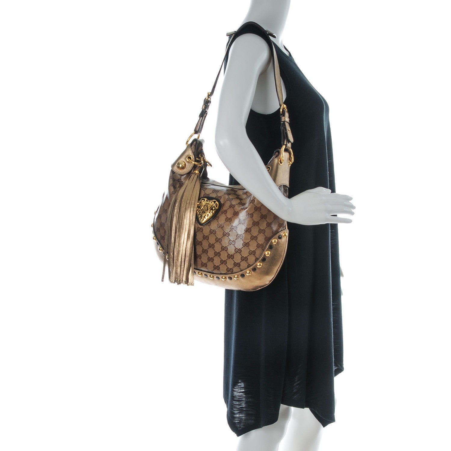 Gucci Crystal Monogram Babouska Hobo Gold 2 of 7