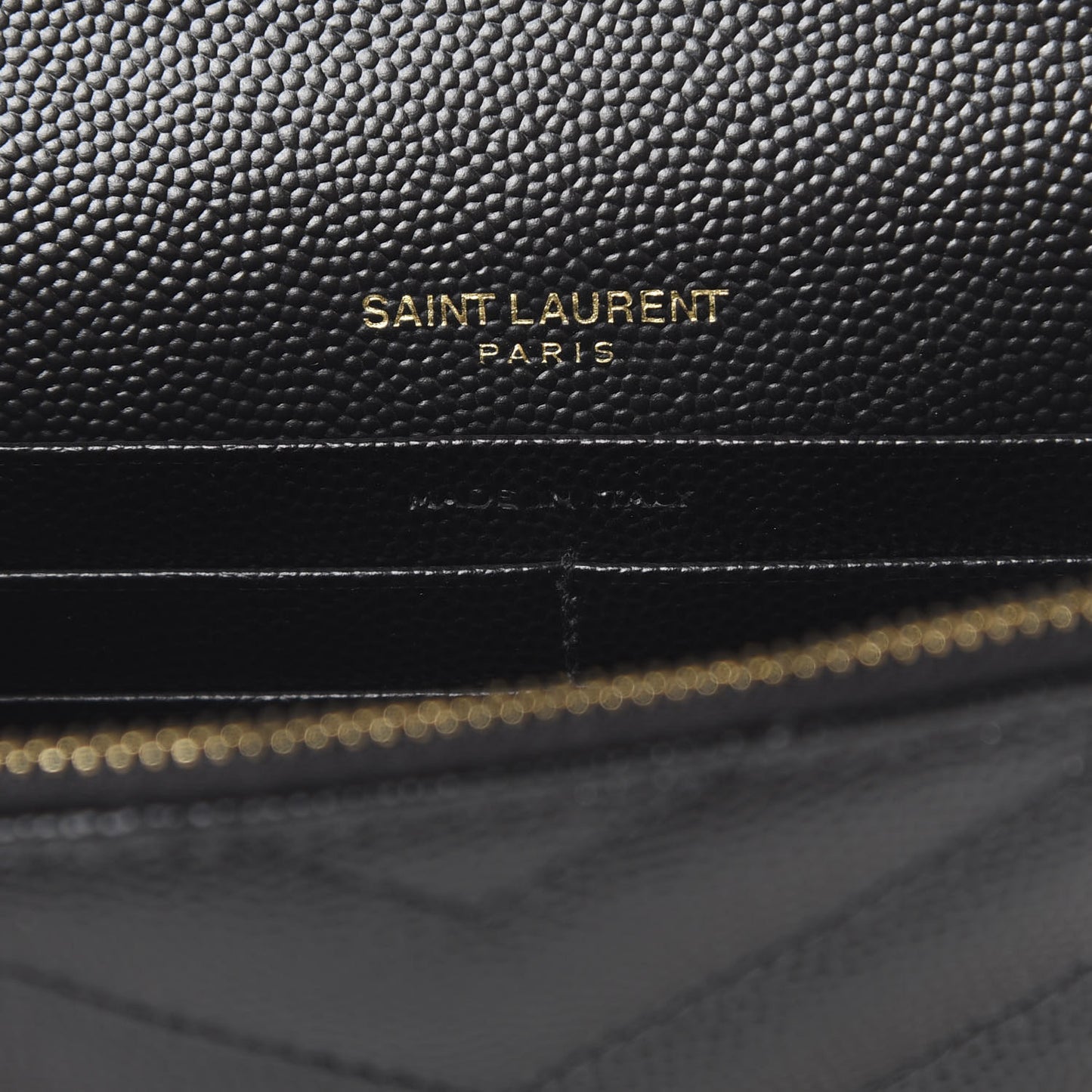 Grain De Poudre Matelasse Chevron Monogram Envelope Chain Wallet Black